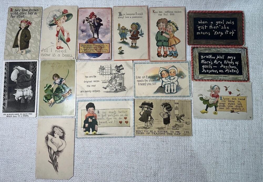 Vintage Lot Of 15 Early 1900’s Postcards Victorian Journaling Children Holidays